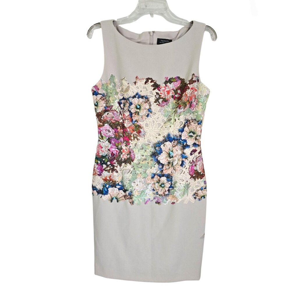 Tahari‎ Arthur Levine Womens Floral Sheath Dress Sleeveless Floral Lace Sz 6